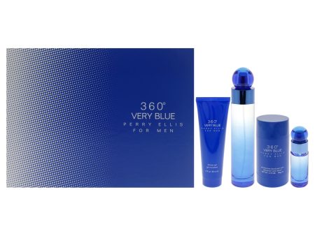 Perry Ellis 360 Very Blue by Perry Ellis for Men - 4 Pc Gift Set 3.4oz EDT Spray, 0.25oz EDT Spray, 2.75oz Deodorant Stick Plus, 3oz Shower Gel For Discount