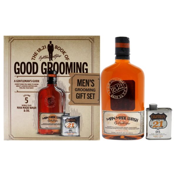 18.21 Man Made Book of Good Grooming Volume 5 Set - Noble Oud by 18.21 Man Made for Men - 2 Pc 18oz Man Made Wash 3-In-1 Shampoo, Conditioner and Body Wash, 2oz Oil Discount