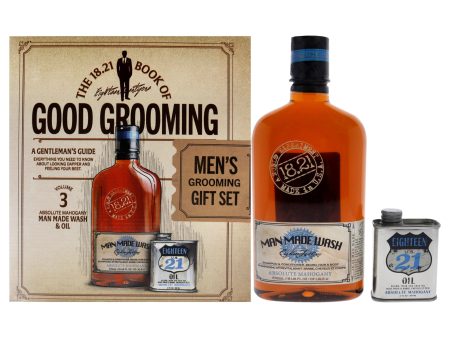 18.21 Man Made Book of Good Grooming Volume 3 Set - Absolute Mahogany by 18.21 Man Made for Men - 2 Pc 18oz Man Made Wash 3-In-1 Shampoo, Conditioner and Body Wash, 2oz Oil Online Sale