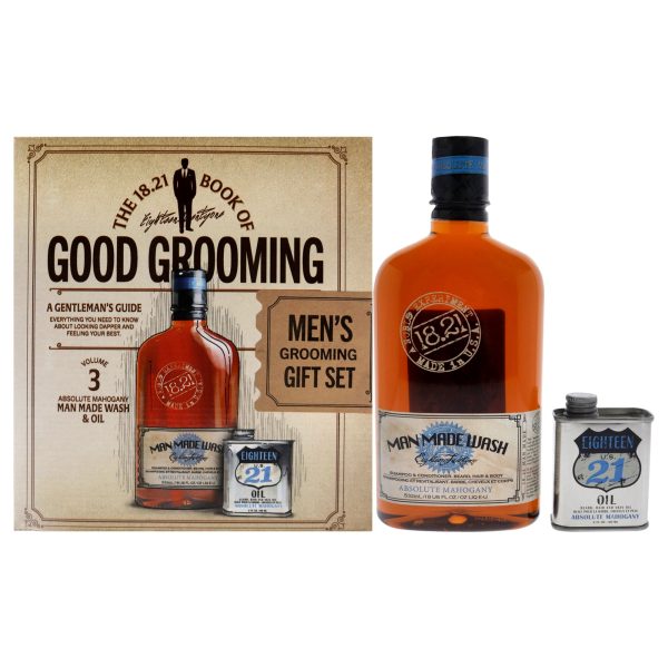 18.21 Man Made Book of Good Grooming Volume 3 Set - Absolute Mahogany by 18.21 Man Made for Men - 2 Pc 18oz Man Made Wash 3-In-1 Shampoo, Conditioner and Body Wash, 2oz Oil Online Sale