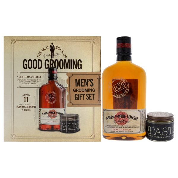 18.21 Man Made Book of Good Grooming Volume 11 Set - Sweet Tobacco by 18.21 Man Made for Men - 2 Pc 18oz Man Made Wash 3-In-1 Shampoo, Conditioner and Body Wash, 2oz Paste Fashion