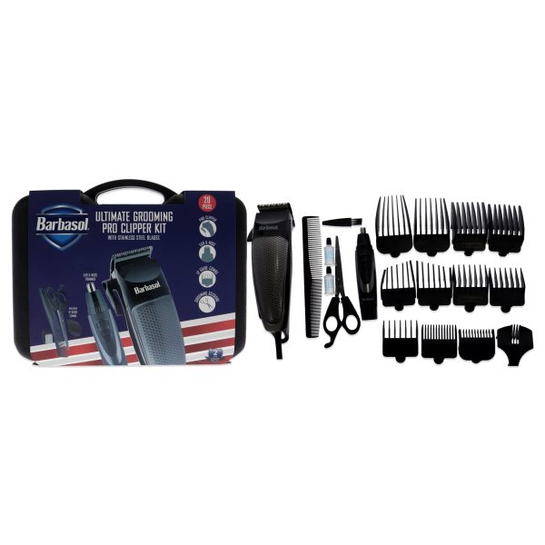 Barbasol Ultimate Grooming Pro Clipper Kit - Black by Barbasol for Men - 20 Pc Pro Clipper, Ear Trimmer, Nose Trimmer, 12 Guide Combs, Scissors, Comb, Lubricating Oil, Cleaning Brush, Hair Comb For Sale