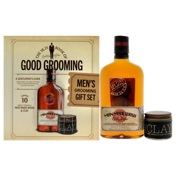 18.21 Man Made Book of Good Grooming Volume 10 Set - Sweet Tobacco by 18.21 Man Made for Men - 2 Pc 18oz Man Made Wash 3-In-1 Shampoo, Conditioner and Body Wash, 2oz Clay Online Hot Sale