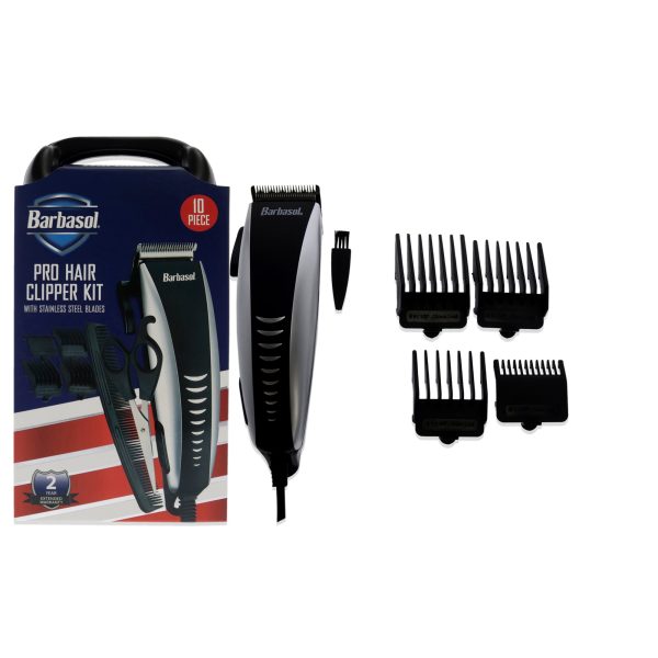 Barbasol Pro-Hair Clipper Kit by Barbasol for Men - 10 Pc Pro Hair Clipper, Scissors, Deluxe Travel Case, 4 Guide Combs (3mm, 6mm,9mm,12mm), Large Comb, Blade Oil and Cleaning on Sale