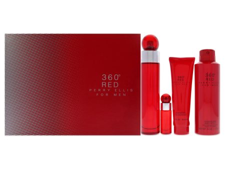 Perry Ellis 360 Red by Perry Ellis for Men - 4 Pc Gift Set 3.4oz EDT Spray, 6oz Body Spray, 3oz Shower Gel, 7.5ml EDT Spray Discount