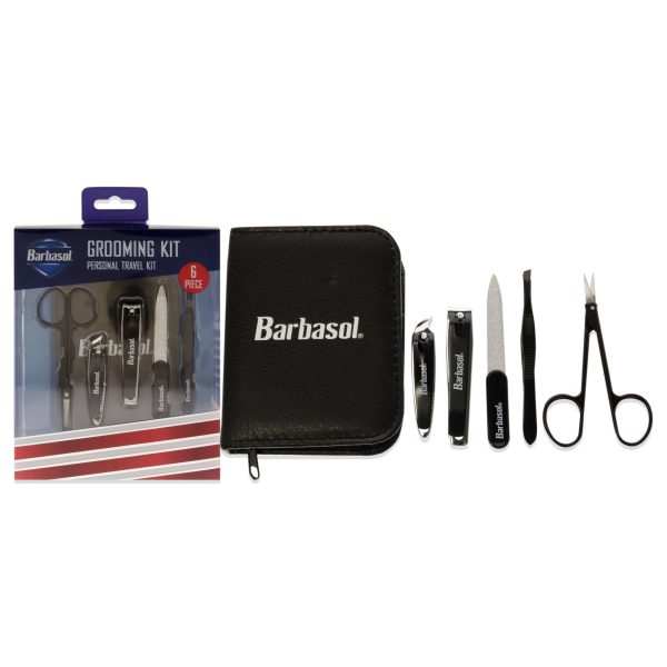 Barbasol Grooming Manicure Kit by Barbasol for Men - 6 Pc Cuticle Scissors, Large Nail Clipper, Slanted Nail Clipper, Nail File, Pointed Tweezers, Travel Case Online Sale